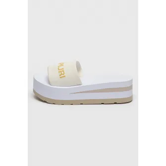 Napapijri, Papuci flatform cu logo, Alb murdar, 40