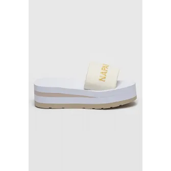 Napapijri, Papuci flatform cu logo, Alb murdar, 40