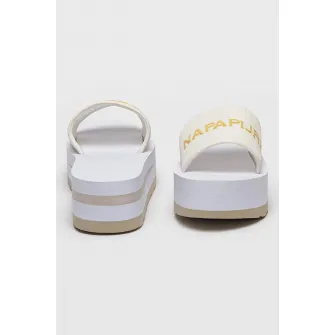 Napapijri, Papuci flatform cu logo, Alb murdar, 40