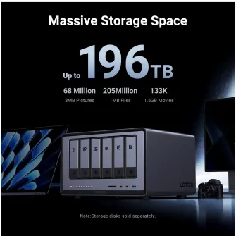 Network Attached Storage UGREEN NASync DXP6800 Pro cu procesor Intel i5 1235u 10-Core, 8GB DDR5, 6-bays, 2 ports 10G, 2 ports Thunderbolt™ 4