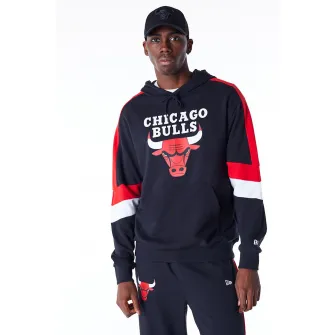 New Era, Hanorac cu imprimeu Chicago Bulls si model colorblock, Rosu, Negru, Alb, S