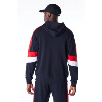 New Era, Hanorac cu imprimeu Chicago Bulls si model colorblock, Rosu, Negru, Alb, S
