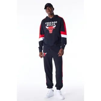 New Era, Hanorac cu imprimeu Chicago Bulls si model colorblock, Rosu, Negru, Alb, S