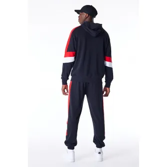 New Era, Hanorac cu imprimeu Chicago Bulls si model colorblock, Rosu, Negru, Alb, S