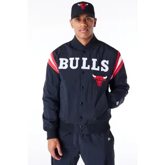 New Era, Jacheta bomber cu imprimeu Chicago Bulls NBA Panel, Rosu, Negru, Alb, XS