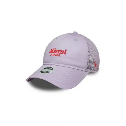 New Era, Sapca trucker cu detaliu text brodat, Rosu, Lila, 55-61 CM