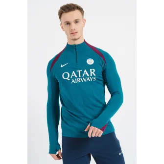 Nike, Bluza cu logo si fermoar scurt pentru fotbal, Visiniu, Verde englez, L
