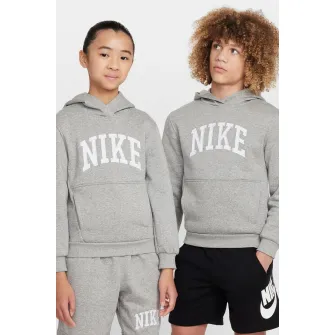 Nike, Hanorac cu imprimeu logo si buzunar kangaroo, Gri melange, 122-128 CM