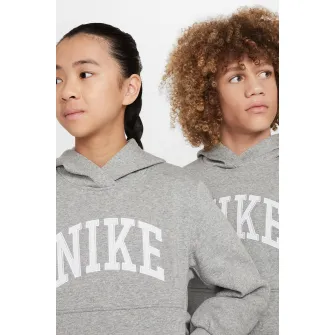 Nike, Hanorac cu imprimeu logo si buzunar kangaroo, Gri melange, 122-128 CM