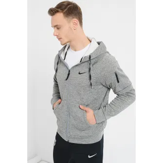 Nike, Hanorac relaxed fit, pentru fitness Therma-FIT, Gri inchis melange, M