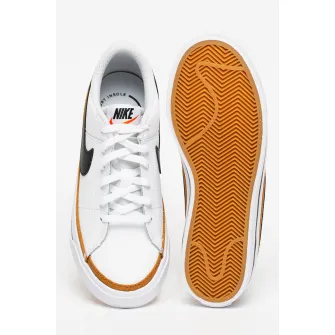 Nike, Pantofi sport cu insertii de piele - Court Legacy, Alb optic/Negru/Maro caramel, 36 EU