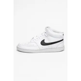 Nike, Pantofi sport mid-high de piele ecologica Court Vision, Alb, Negru, 11