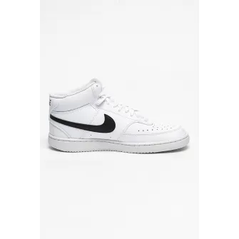Nike, Pantofi sport mid-high de piele ecologica Court Vision, Alb, Negru, 10