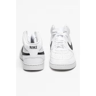 Nike, Pantofi sport mid-high de piele ecologica Court Vision, Alb, Negru, 11