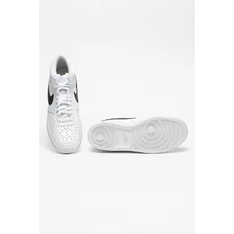 Nike, Pantofi sport mid-high de piele ecologica Court Vision, Alb, Negru, 10