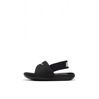 Nike, Sandale de piele nabuc cu talpa plata si aplicatie logo Kawa, Negru, Alb, 22 EU