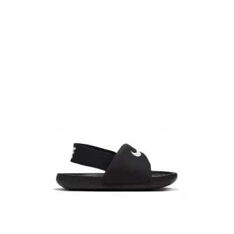 Nike, Sandale de piele nabuc cu talpa plata si aplicatie logo Kawa, Negru, Alb, 22 EU
