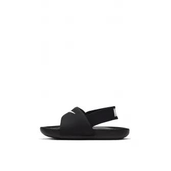 Nike, Sandale de piele nabuc cu talpa plata si aplicatie logo Kawa, Negru, Alb, 22 EU