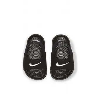 Nike, Sandale de piele nabuc cu talpa plata si aplicatie logo Kawa, Negru, Alb, 22 EU