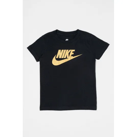Nike, Tricou cu decolteu la baza gatului si imprimeu logo, Auriu, Negru, 137-147 CM