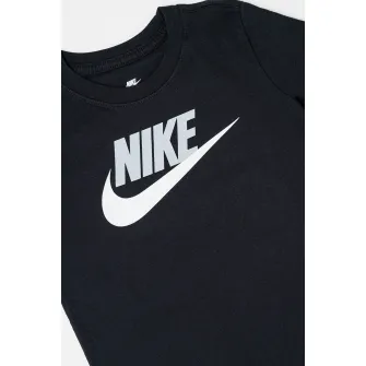 Nike, Tricou cu decolteu la baza gatului si imprimeu logo, Negru, Gri deschis, Alb, 137-147 CM