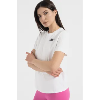 Nike, Tricou cu decolteu la baza gatului Sportswear Club Essentials, Alb optic, S