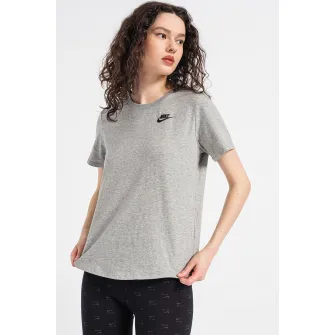 Nike, Tricou cu decolteu la baza gatului Sportswear Club Essentials, Gri melange, XS