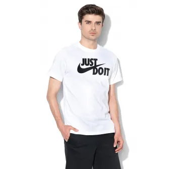 Nike, Tricou cu imprimeu logo Swoosh, Alb/Negru, 2XL