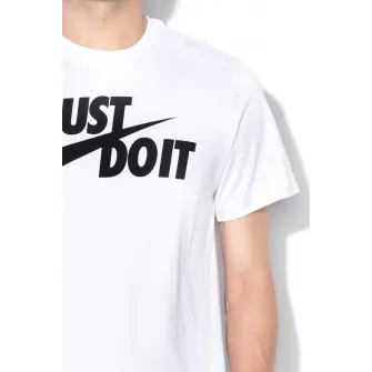 Nike, Tricou cu imprimeu logo Swoosh, Alb/Negru, 2XL