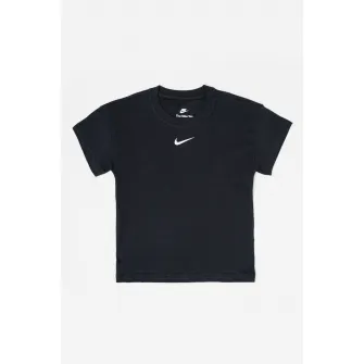 Nike, Tricou din bumbac cu detaliu logo, Negru, Alb, 137-147 CM