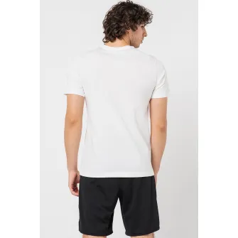 Nike, Tricou din bumbac cu imprimeu si decolteu la baza gatului, Negru, Alb optic, 2XL