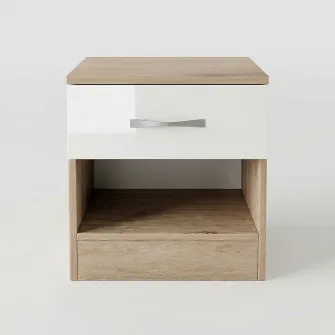 Noptiera Irim Faust, 40x35,5x41 cm, 1 sertar, Culoare Sonoma Arwen, Alb Gloss