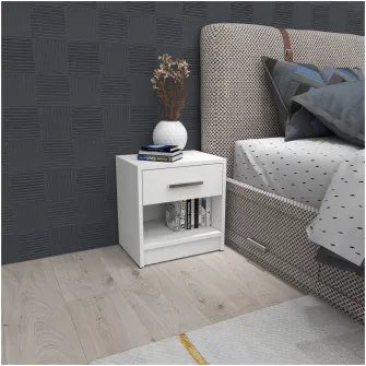 Noptiera Kring Iris, 1 sertar, 39x28x40 cm, culoare alb