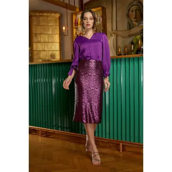 Noria Anis, Fusta creion cu paiete, Violet, 38