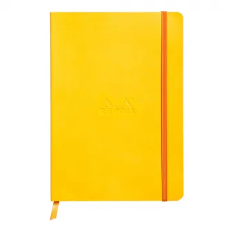 Notebook coperta moale din piele artificiala A5 Clairefontaine Rhodia, Certificare PEFC, 160 pagini punctate 90 g/mp, Semn de carte, Buzunar interior, Inchidere cu elastic, Galben
