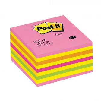 Notes adeziv 76x76mm 450f cub neon Post-it 3M Roz/Galben