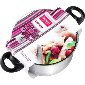 Oala cu capac Lamart din inox, Manere din Bachelita, inductie, 4.7L