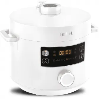 Oala sub presiune electrica TEFAL Turbo Cuisine CY754130, 1090W, 5L, 10 programe, interfata intuitiva, bol de gatit Tefal Spherical Bowl, Alb