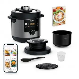 Oala sub presiune electrica Tefal Turbo Cuisine  Fry CY778830, 1200W, Tehnologie Spherical Bowl, capacitate 5 L, pastrare la cald, invelis antiaderent, negru  gri