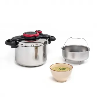 Oala sub presiune Tefal ClipsoMinut Easy P4624966, capacitate 9L, inductie, inox, indicator de presiune, 5 puncte de securitate, sistem Arch de inchidere - deschidere, argintiu