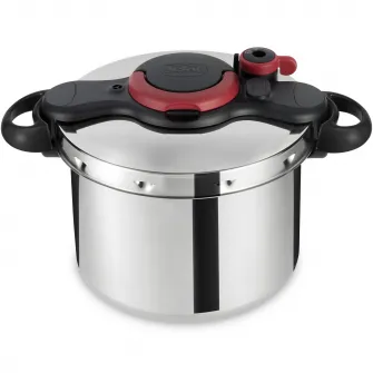 Oala sub presiune Tefal ClipsoMinut Easy P4624966, capacitate 9L, inductie, inox, indicator de presiune, 5 puncte de securitate, sistem Arch de inchidere - deschidere, argintiu