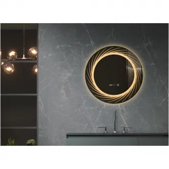 Oglinda baie Belform Atlantis, cu iluminare LED 3 culori, intrerupator touch, ceas, functie dezaburire, 60x60 cm