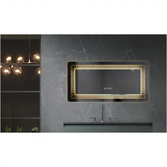 Oglinda baie Belform Atlantis, cu iluminare LED 3 culori, intrerupator touch, ceas, functie dezaburire, 120x60 cm