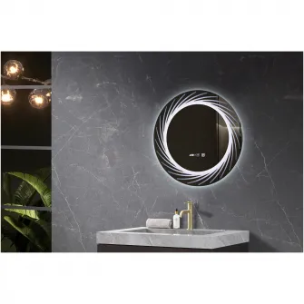Oglinda baie Belform Atlantis, cu iluminare LED 3 culori, intrerupator touch, ceas, functie dezaburire, 60x60 cm