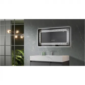 Oglinda baie Belform Atlantis, cu iluminare LED 3 culori, intrerupator touch, ceas, functie dezaburire, 120x60 cm