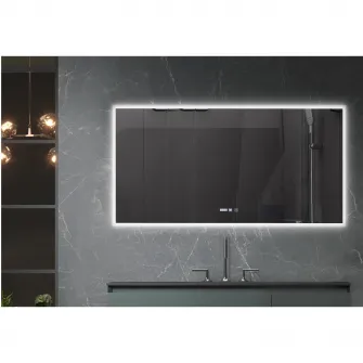 Oglinda baie Belform Atlantis, iluminare LED 3 culori, Dezaburire, Intrerupator touch, Ceas digital, 120x80 cm, Clasa energetica F
