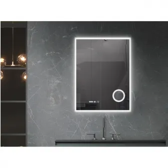Oglinda baie Belform Atlantis, iluminare LED 3 culori, Dezaburire, Intrerupator touch, Ceas digital, Lupa, 60x80 cm, Clasa energetica F