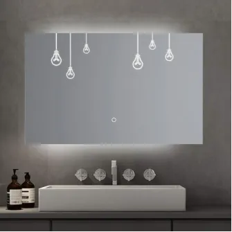 Oglinda baie Belform Atlantis, iluminare LED cu 3 culori, Dezaburire, Intrerupator touch, Ceas digital, 80x60 cm, Clasa energetica F