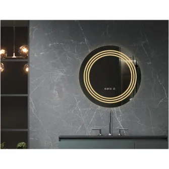 Oglinda baie Belform Cronos, cu iluminare LED 3 culori, intrerupator touch, ceas, functie dezaburire, 60x60 cm