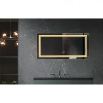 Oglinda baie Belform Cronos, cu iluminare LED 3 culori, intrerupator touch, ceas, functie dezaburire, 120x60 cm